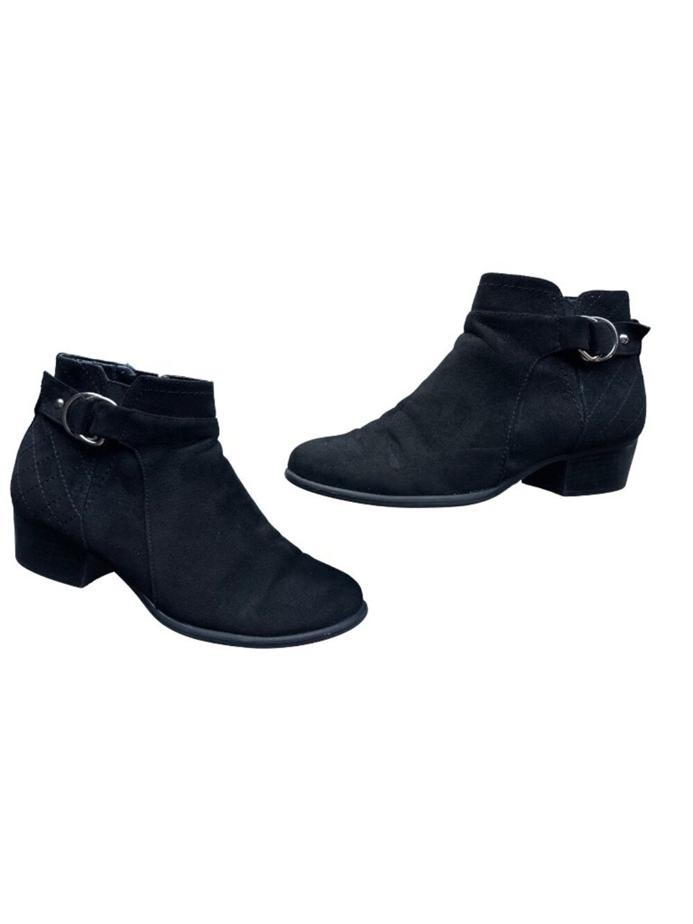 Unisa Black Ankle Bootie Faux Suede Side Zip Silver Hardware Size 7.5